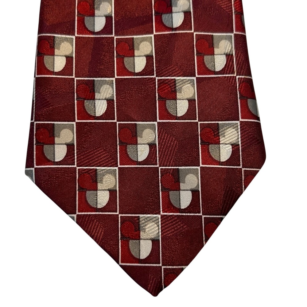 Disney Mickey Unlimited Tie Mens Red Geometric Pattern Silk Necktie Mickey Mouse